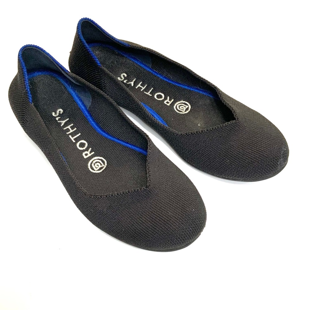 Rothy's Sz 5 The Flat Black Round Toe Knit Flats Shoes *